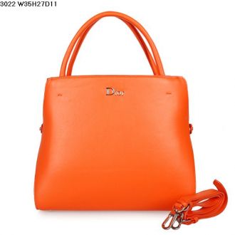 2017 New Dior Silver Palladium Logo Ladies Round Top Handles Orange Leather Tote Bag Online 