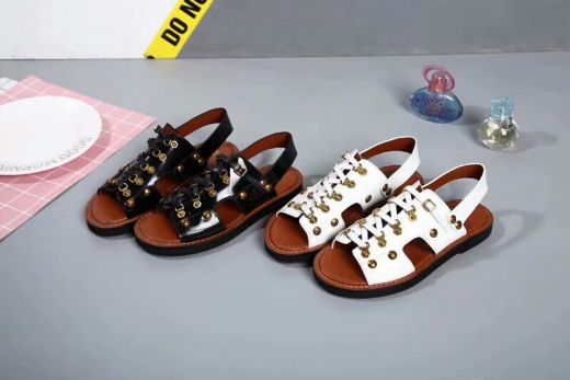 New Styles Dior Ladies Brass Buckle High-end Sheepskin Leather Lace-up Casual Sandals Black/White