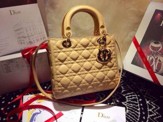 Medium "Lady Dior" Apricot Cannage Leather Clone Handbag Default Golden Hardware Totes For Girls 