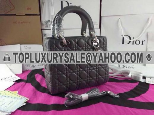 High Quality Dior "Lady Dior" Cannage Medium Faux Totes Grey Leather Silver Zipper Closure 