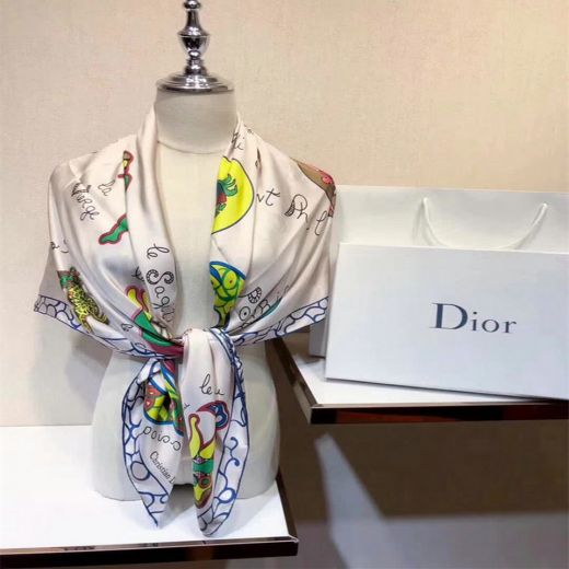 Hot Selling Dior Beige Silk Twill Colorful Printing Ladies Square Scarf Price Canada 90×90 cm 86AST090I610_C412