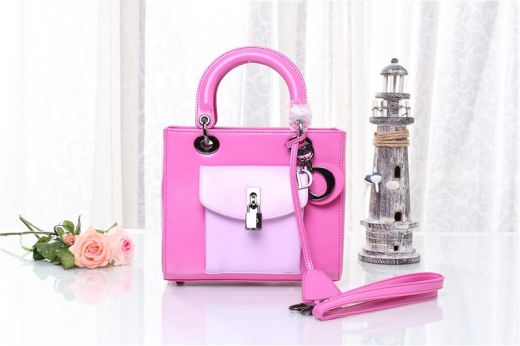 Peach & Pink Dior "Lady Dior" Summer Original Leather Totes Bag Silver Lock Flap Front Pocket 