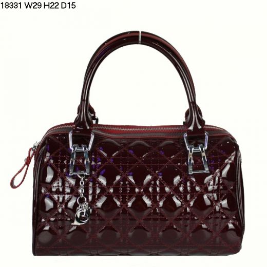 Dior Good Reviews Lady Dior Silver Hardware Top Handle Purplish Red Boston Bag For Sale 