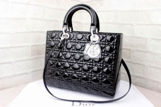 Large Dior Lady Silver Hardware Black Patent Leather Cannage Quilted Tote Bag Low Price CAL44561 N0
