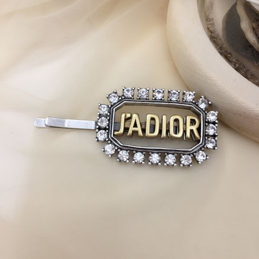 Copy Dior J'Adior Vintage Gold Metal Letters Surrounded By White Crystal Elegant Ladies Exclusive Simple Hairpin