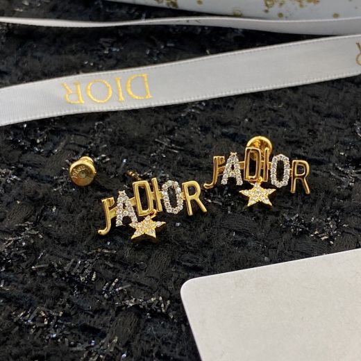 Replica Dior Gold Finish J'Adior Monogram Diamond Pendant  Delicate High End Earrings For Ladies Discounted