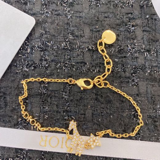 Replica Dior Yellow Gold Giraffe Star Charm Full Fine Crystal Adjustable Elegant Ladies Thin Chain Bracelet Top Quality Jewelry