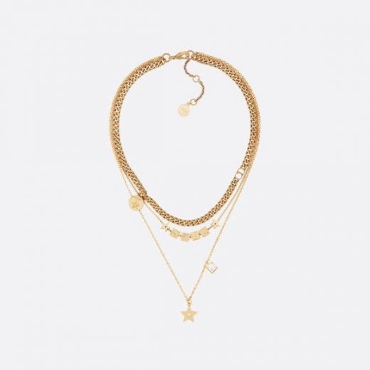 Christian Dior Star Lucky Square Pendants Logo Charm Women's Fashion Brass Faux Multi-chain Necklace Sale Online