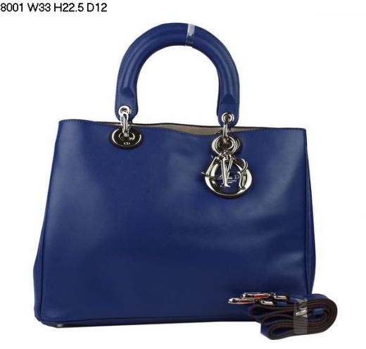 Large Nappa Leather AAA Quality Dior "Diorissimo" Ladies Tote Bag Adjustable Strap Sapphire Blue 
