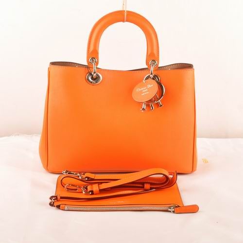 2017 Autumn & Winter Female Medium  Dior "Diorissimo" Tote Bag Golden D.I.O.R Charm Orange Original Leather 