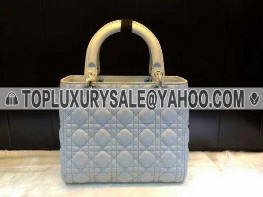 Fashion Dior Beige Handle Lady Baby Blue Leather Clone Tote Bag 