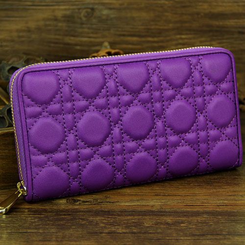 Fake Lady Dior Sheepskin Leather Cannage Quilted Zip-around Wallet Purple For Sale UK Replica 