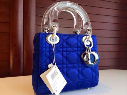 Fake Latest Dior Lady Sapphire Blue Default Leather Cannage Quilted Tote Bag Transparent Top Handle   