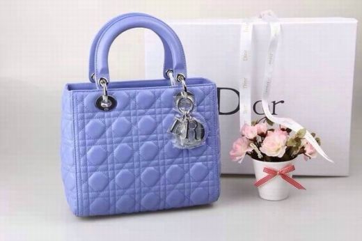 Medium Lady Dior Lambskin Leather Cannage Quilted Baby Blue Faux Tote Bag Silver Hardware 