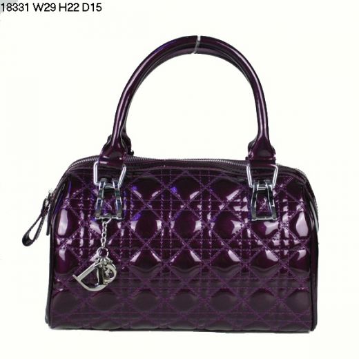 Fake Cheapest Lady Dior Purple Patent Leather Long Boston Bag Silver D.I.O.R Charm School Working 
