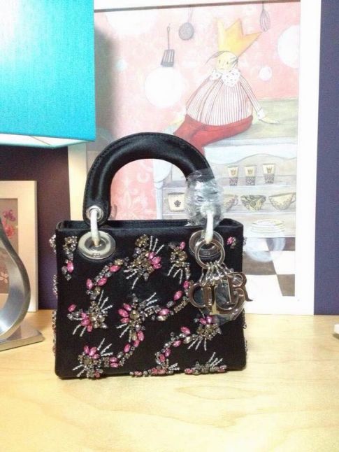 Trendy Style Dior Lady Black Lambskin Leather Bi-color Jewellery Totes Bag Mini Top Handle 