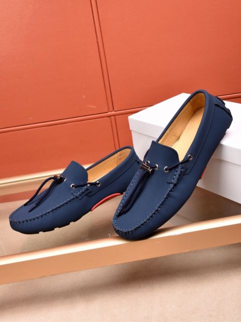 Top Sale Christian Dior Adjustable Concealed Laces Design Mens Loafers Leather Moccasins Driver Shoes Black/Blue 