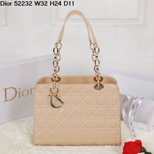 Dior Apricot Lambskin Leather Clone Lady Dior Zipped Shoulder Bag Golden Chain & Leather Strap 