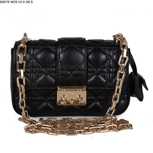 Elegant Style Miss Dior Black Cannage Quilted Shoulder Bag Lambskin Leather Gold Plated Chain Strap 