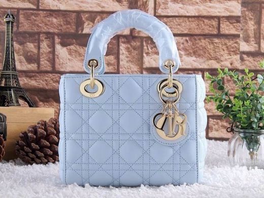 Dior Lady Mini Baby Blue Hot Selling Cannage Leather Totes Bag Golden Hardware Flap Closure 
