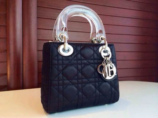 Mini Cannage Leather Dior "Lady Dior" Black Crossbody Bag Fashion Transparent Top Handle Silver Hardware