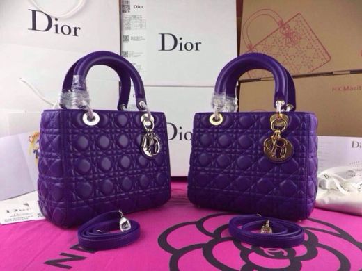Cheapest Dior "Lady Dior" Default Tote Bag Purple Calfskin Silver & Gold Trim 