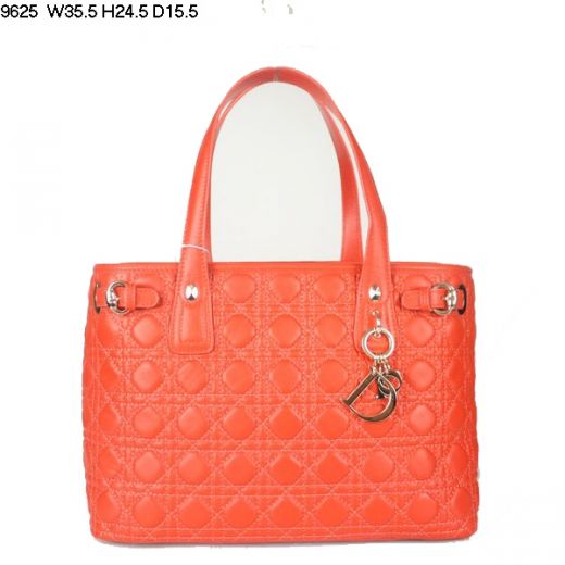 Orange Cannage Lambskin Dior Panarea Ladies Shoulder Bag 2 Compartments & 1 Zipper Purse Golden Pendant 