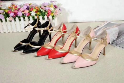 Trendy Dior Red/ Pink/ Black 9CM High-heeled Spangle Cowhide Leather Insole Buckle Clasp Shoes Summer
