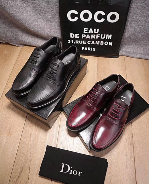 2017 Designer Dior Laces Up Burgundy/Black Brushed Calfskin Derby Stitching Breathable Shoes For Men Discount