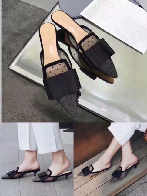 2018 Summer Hot Selling Dior Women's Black Mesh Pointy Toe Bow High-Heeled Sandals Price UK Replica