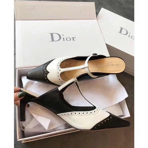 Good Price Dior Spectadior Ladies Black & White Perforated Leather T-bar Style 7cm Choc Heels Shoes KDP395GOA_S11X