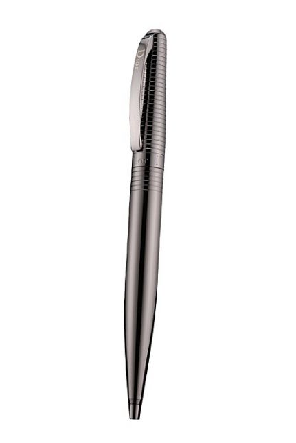 Christian Dior Popular Horizontally Grooved Dark Grey Easy Flow Ballpoint Pen With Logo Clamp Ring 